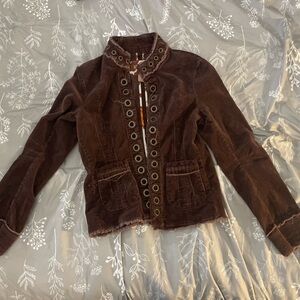 Women's Brown Jacket with Eyelet Detailing
